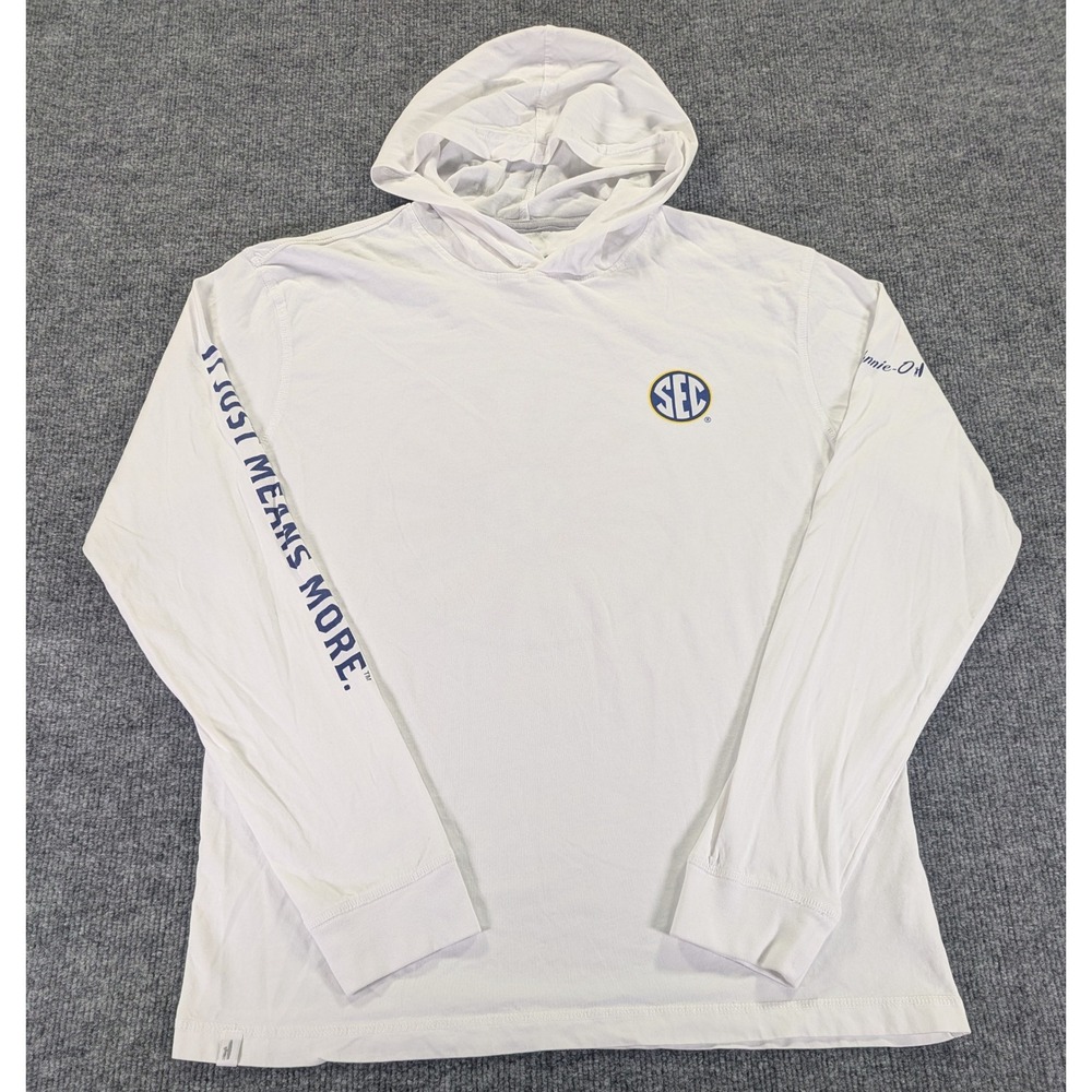 Johnnie-O SEC It Just Means More White Cotton Hooded Long Sleeve Shirt Mens M